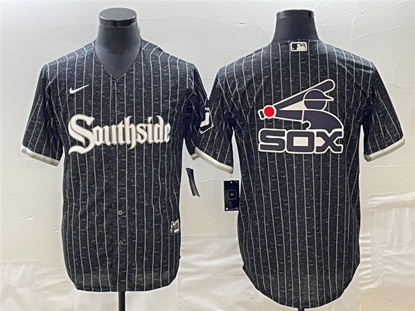 Men's Chicago White Sox Black Team Big Logo Cool Base Stitched Jersey